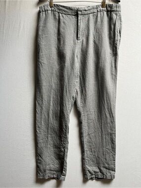 Black Brown 1826 Men's Gray 100% Linen Pants Size L Elastic Waist Trousers